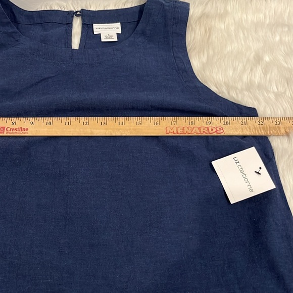 Liz Claiborne Navy Blue Tank Top Tunic Sleeves Linen Blend Women Size L New - Picture 7 of 7